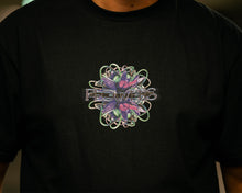 Load image into Gallery viewer, Black Roboflower v2 t-shirt graphic closeup