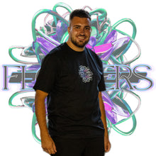 Load image into Gallery viewer, Black Roboflower v2 t-shirt male model mockup