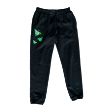 Load image into Gallery viewer, Black ripped butterfly sweatpants mockup