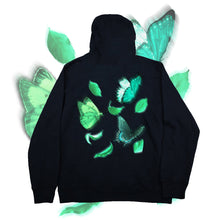 Load image into Gallery viewer, Fly Outside the Jar black Hoodie back butterfly graphic mockup