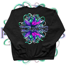 Load image into Gallery viewer, black Roboflower v2 sweater cozy fit back graphic mockup