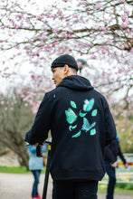 Load image into Gallery viewer, man wearing black Fly Outside the Jar Hoodie back butterfly graphic