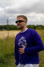 Load image into Gallery viewer, man wearing classy eye bubbles purple sweater with sunglasses