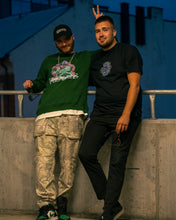 Load image into Gallery viewer, men wearing black roboflower v2 t-shirt and green oversized roboflower v3 sweaters