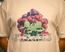 Load image into Gallery viewer, white roboflower v3 floral t-shirt graphic closeup