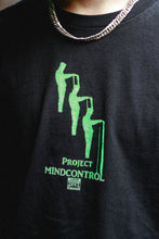 Load image into Gallery viewer, black mindcontrol t-shirt graphic closeup