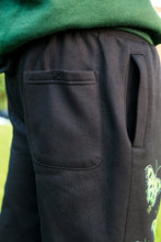 Load image into Gallery viewer, black ripped butterfly sweatpants back pocket closeup