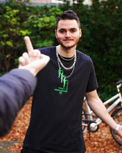 Load image into Gallery viewer, man wearing black mindcontrol t-shirt while being flipped off but not caring