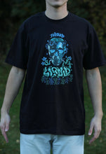 Load image into Gallery viewer, man wearing black mindliquid graphic t-shirt