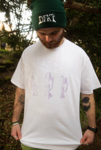 Load image into Gallery viewer, man wearing green DFKT logo beanie while wearing white, oversized thinker t-shirt