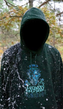 Load image into Gallery viewer, man wearing oversized green mindliquid graphic hoodie with hoodie up while water is pouring
