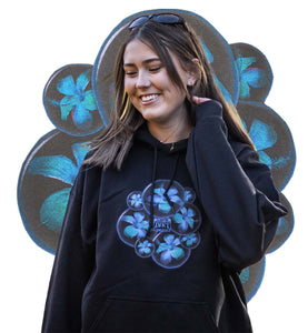 Black Bubbles hoodie model Mockup, woman smiling