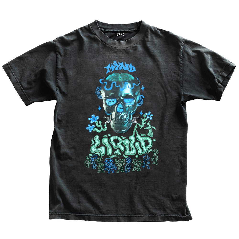 Black mindliquid graphic t-shirt mockup