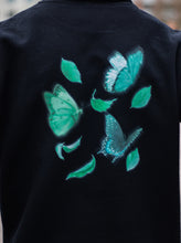 Load image into Gallery viewer, Fly Outside the Jar black Hoodie back butterfly graphic closeup