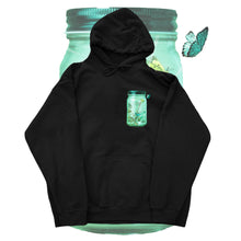 Load image into Gallery viewer, Fly_Outside_the_Jar_black_butterfly_Hoodie_front_graphic_mockup