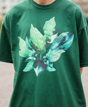 Load image into Gallery viewer, Green Roboflower floral t-shirt graphic closeup