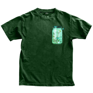 Green fly outside the jar t-shirt front graphic mockup