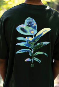 Green overload thermal graphic t-shirt back graphic closeup