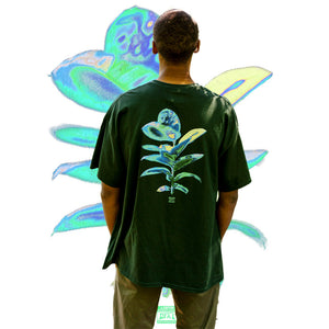 Green overload thermal graphic t-shirt back model mockup