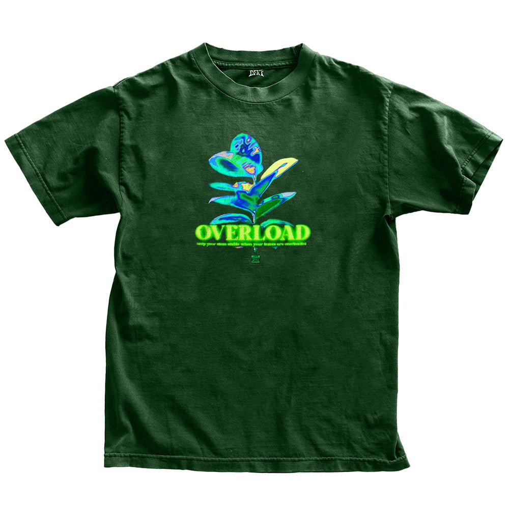 Green overload thermal graphic t-shirt front mockup