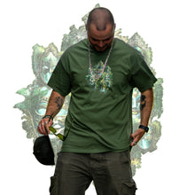 Load image into Gallery viewer, Military green magic mirror graphic t-shirt model mockup