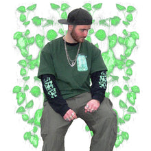 Load image into Gallery viewer, Model Mockup Black Growth Longsleeve and green Fly Outside The Jar graphic t-shirt