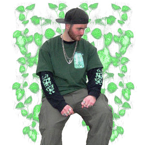 Model Mockup Black Growth Longsleeve and green Fly Outside The Jar graphic t-shirt