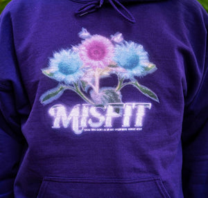 Purple Misfit v2 hoodie graphic closeup