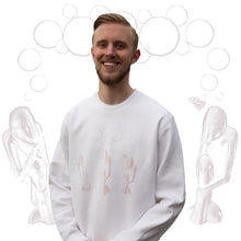 Load image into Gallery viewer, White Thinker Sweater classy fit model mockup