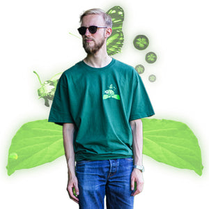 green oversized friends tee male model