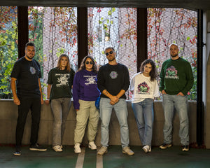 group wearing oversized green black and white roboflower onecolor roboflower v2 and roboflower v3 t-shirt and oversized purple green and black roboflower onecolor hoodies roboflower v2 and roboflower v3 sweaters 2