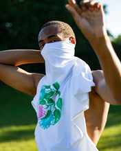 Load image into Gallery viewer, man wearing white misfit t-shirt as a bandana