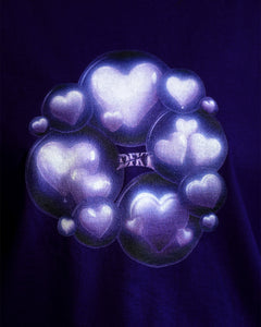 purple love bubbles valentines t-shirt graphic closeup