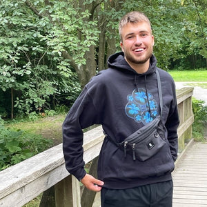 Man wearing Oversized Black Bubbles Graphic Hoodie With Shoulder Hoodie