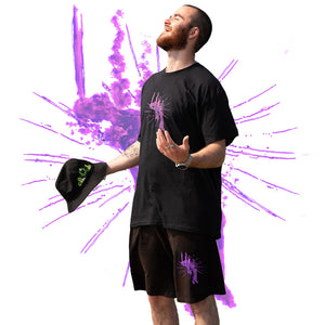 Mockup Model black euphoria graphic tees and black Euphoria graphic shorts