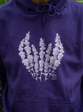 Load image into Gallery viewer, Purple lavender hoodie graphic closeup