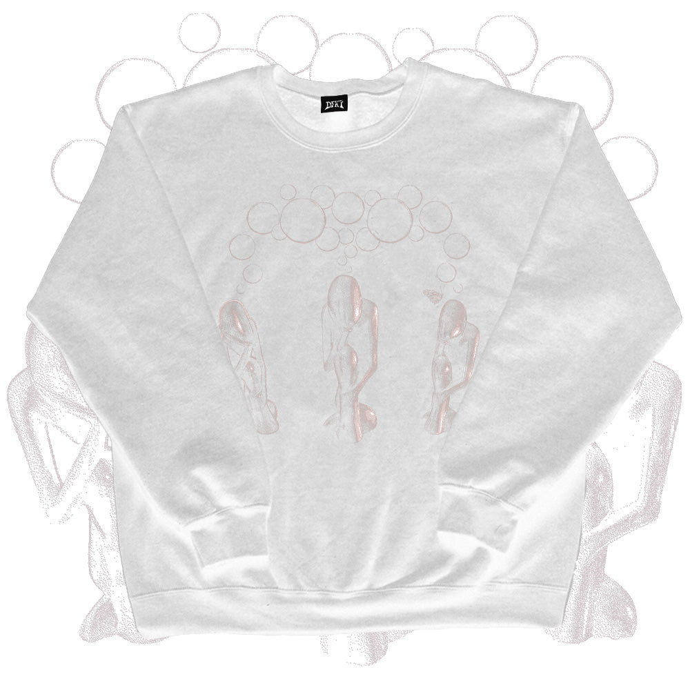 White Thinker Sweater cozy fit model mockup
