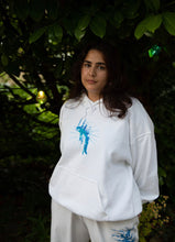 Load image into Gallery viewer, Woman wearing oversized white Euphoria Hoodie